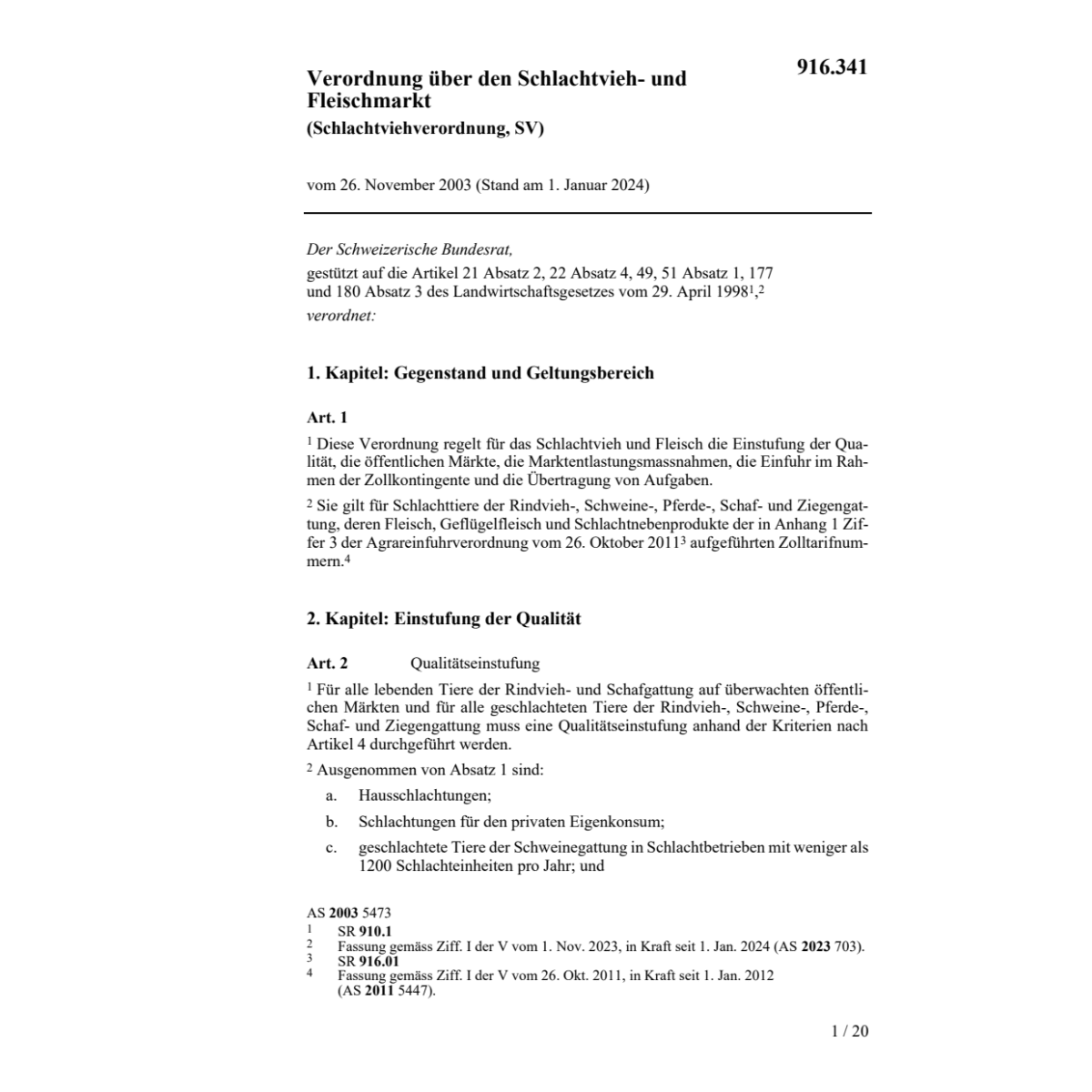 Schlachtviehverordnung, SV
