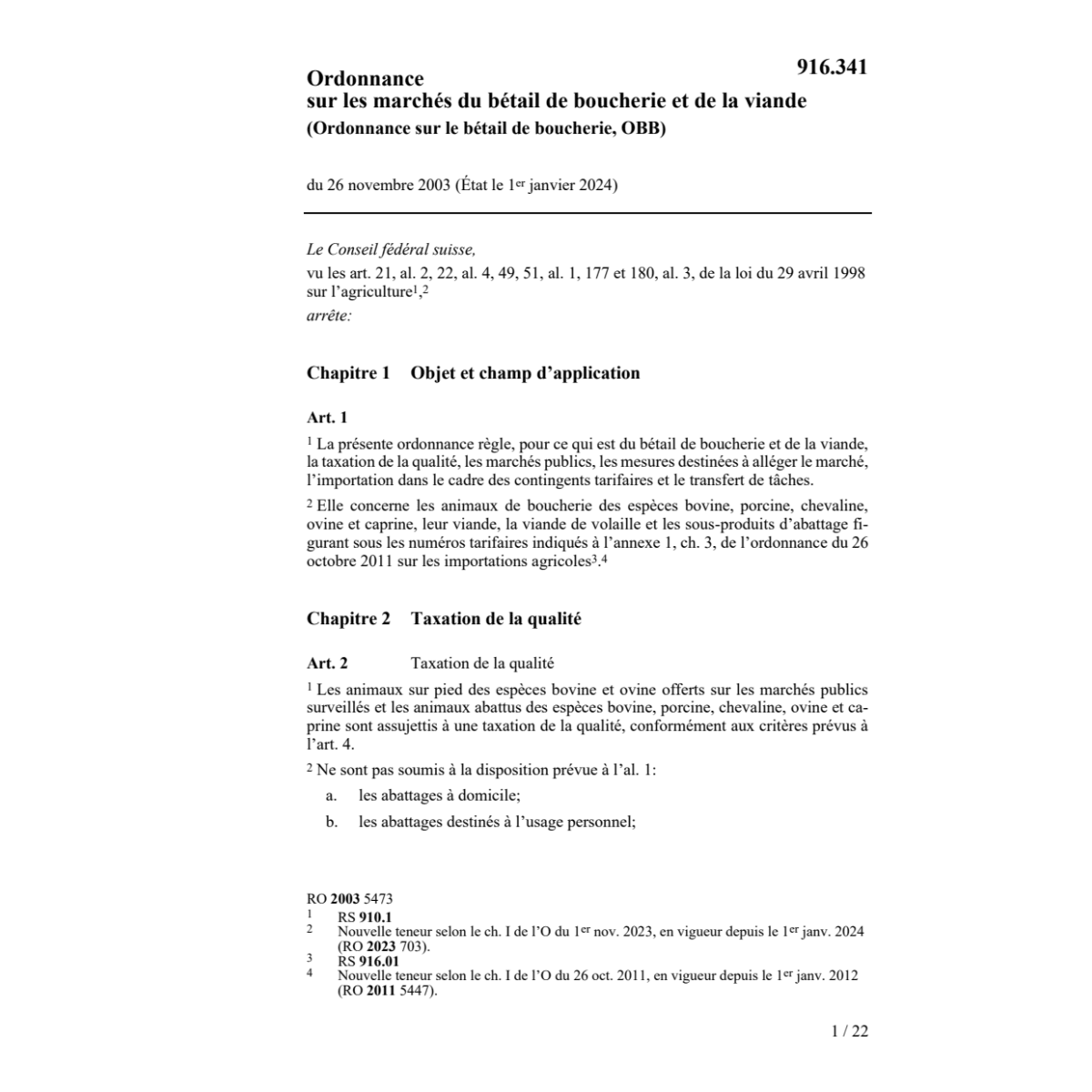 O sur le bétail de boucherie, OBB