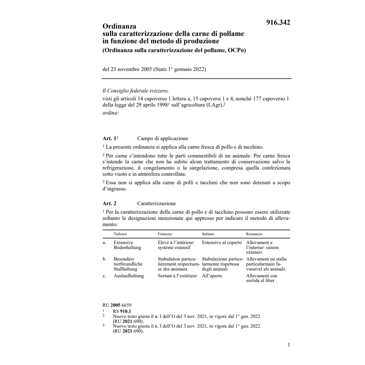 O caratterizzazione del pollame, OCPo