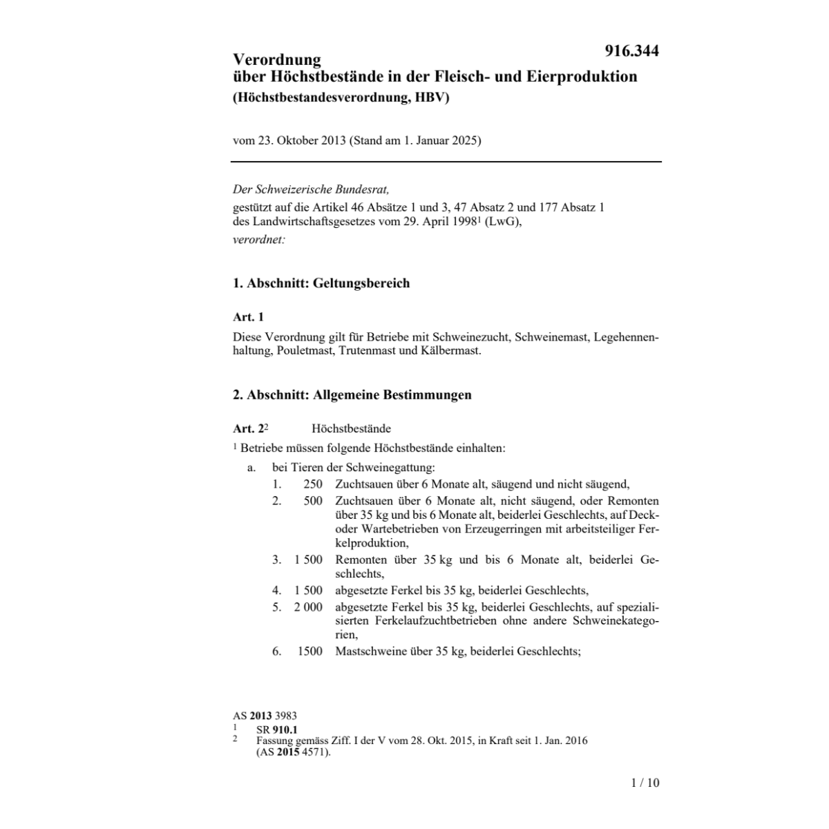 V Höchstbestand Fleisch- Eierprodukt HBV