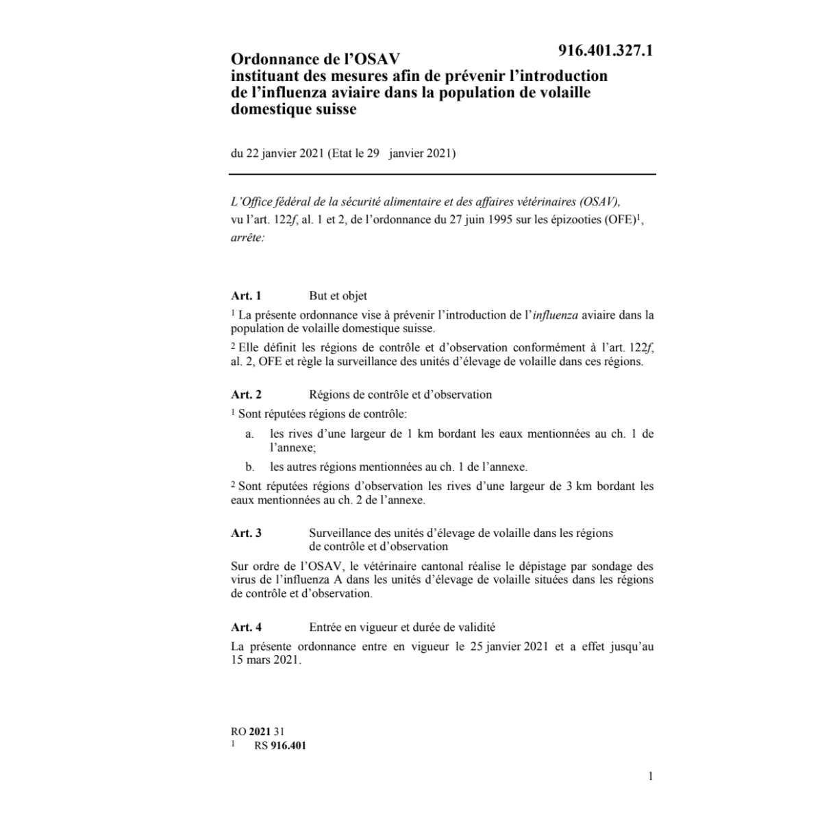 O OSAV introduction influenza aviaire