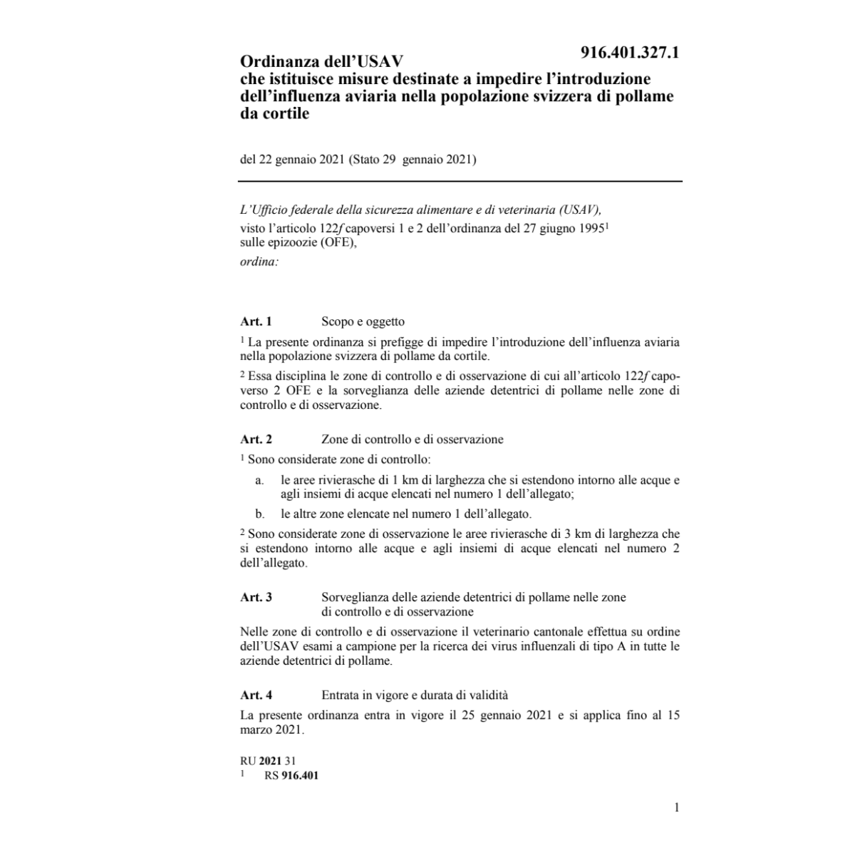 O USAV introduzione influenza aviaria