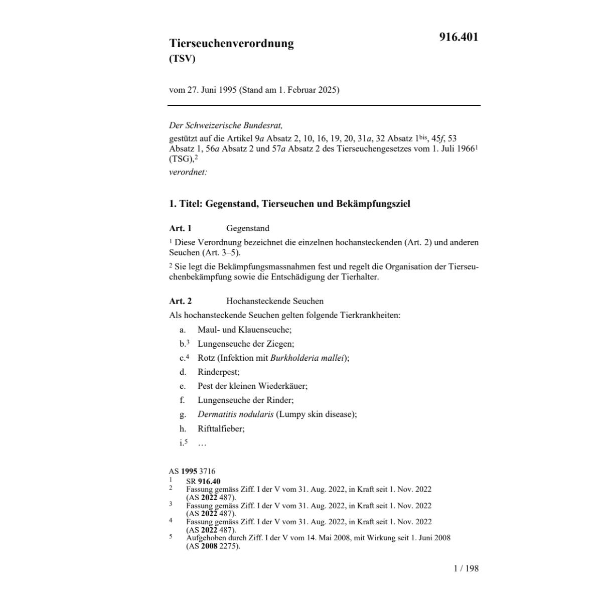 Tierseuchenverordnung, TSV