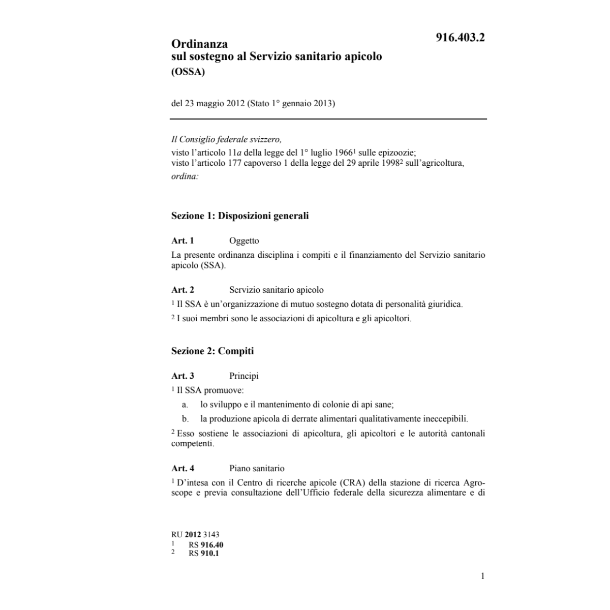 O sostegno apicolo OSSA
