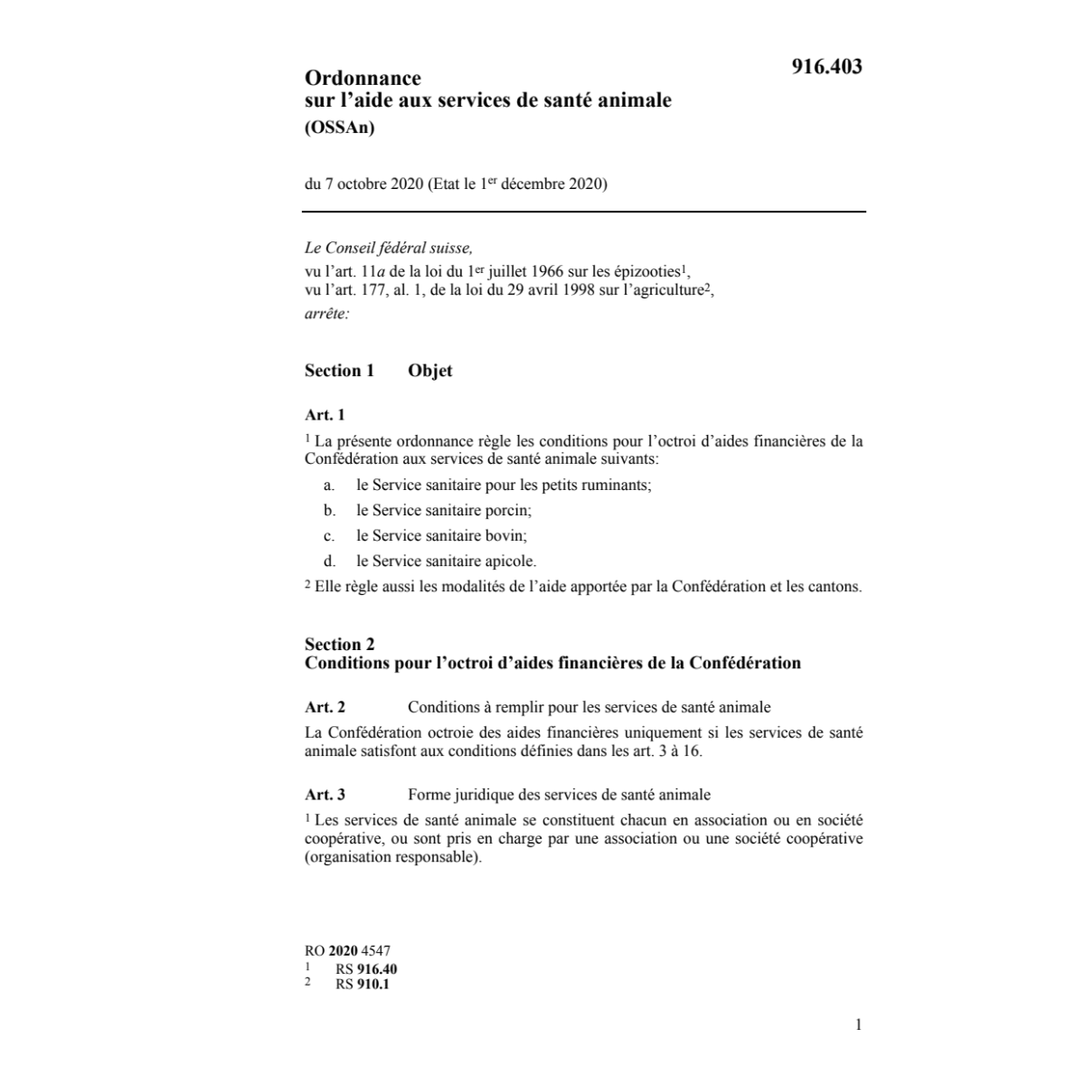 O services santé animale Etat 01.12.20