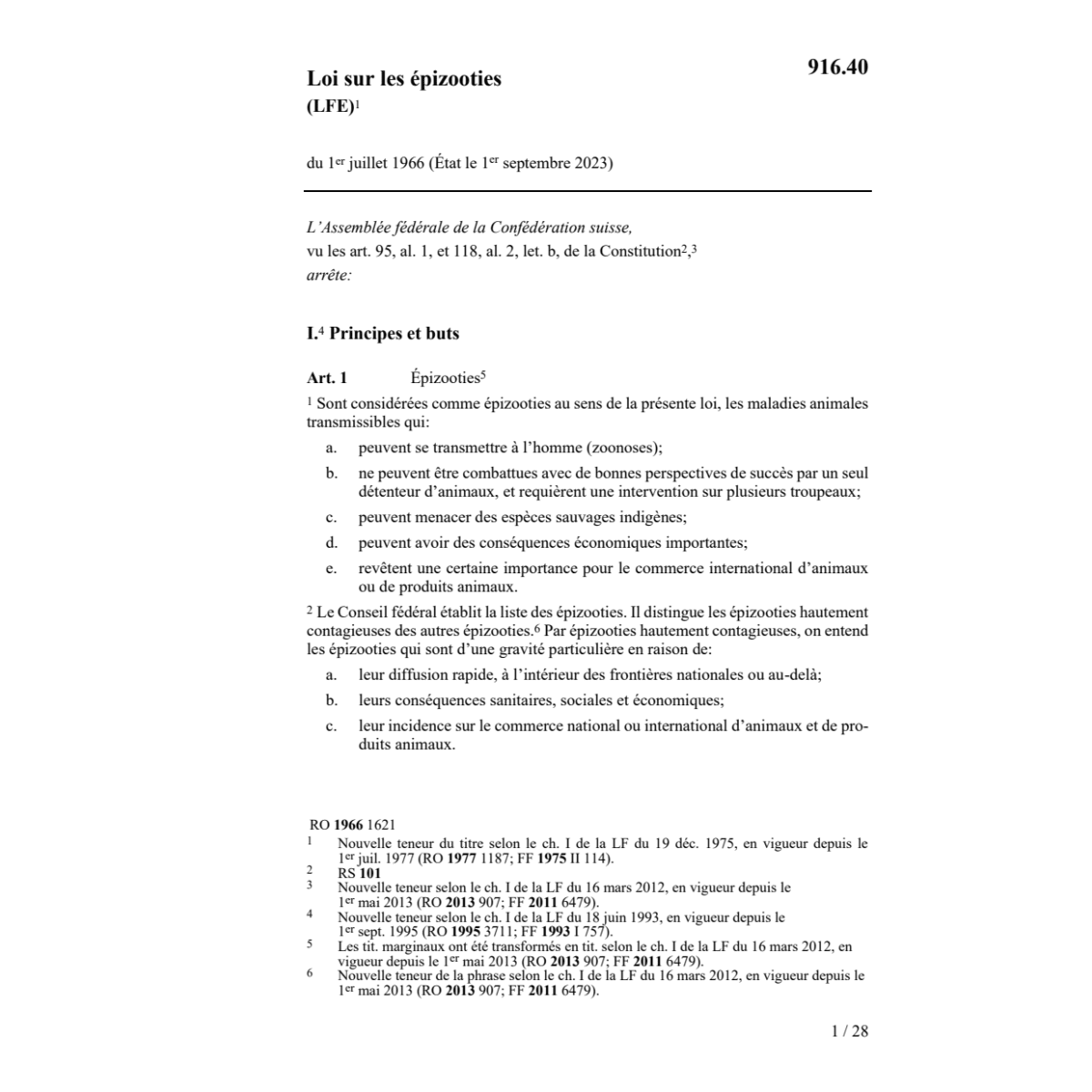 Loi sur les épizooties, LFE