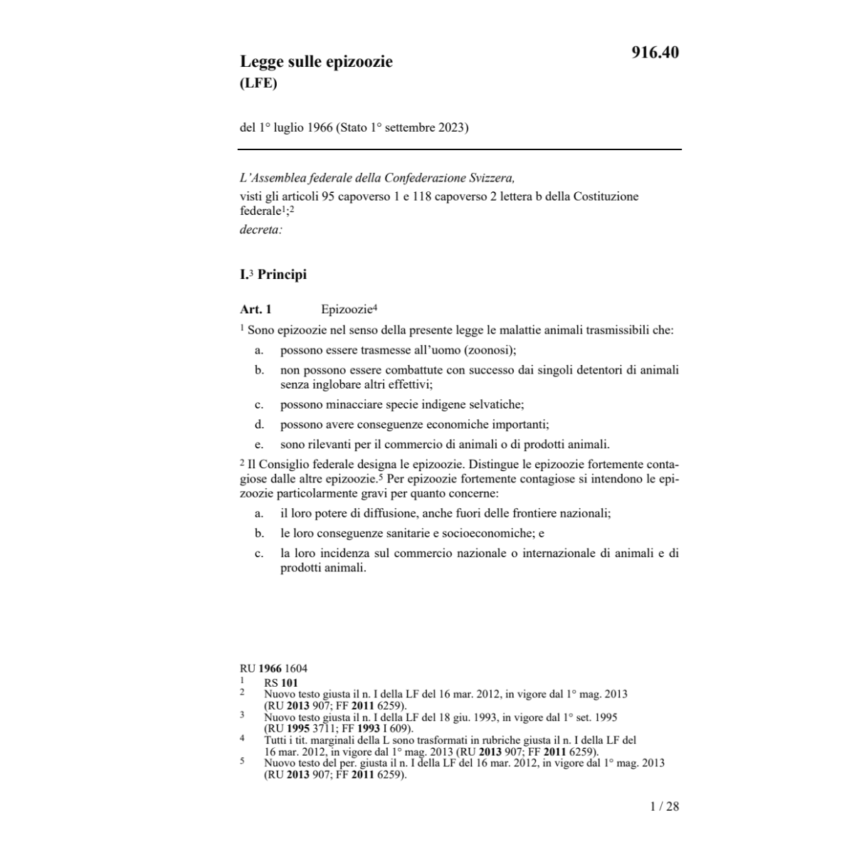 Legge sulle epizoozie, LFE