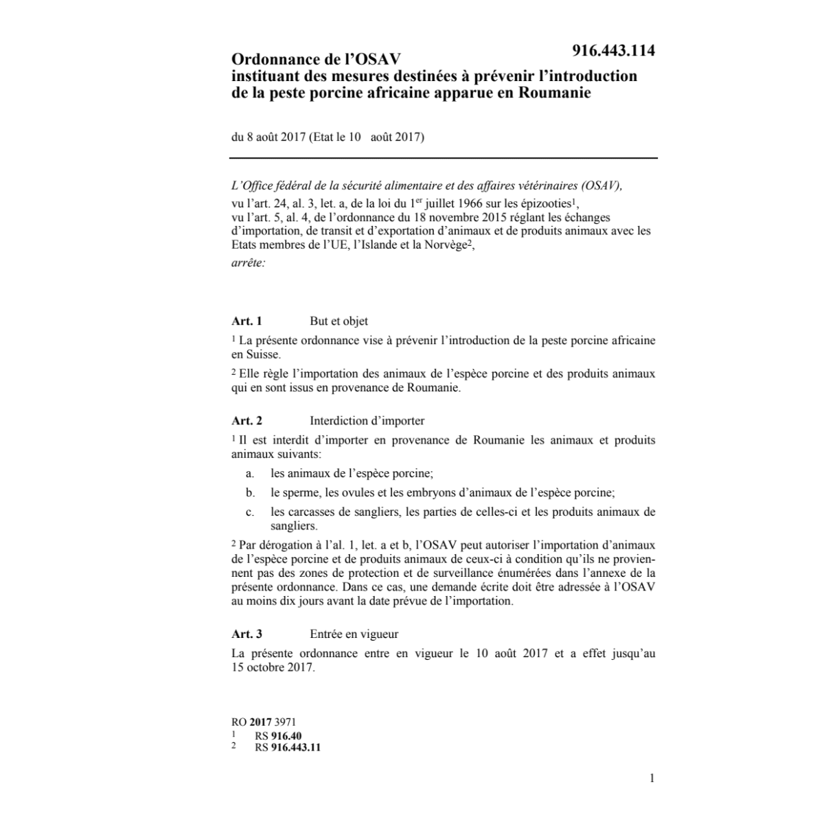 O l'OSAV prév. intr. peste porc. en Rum.