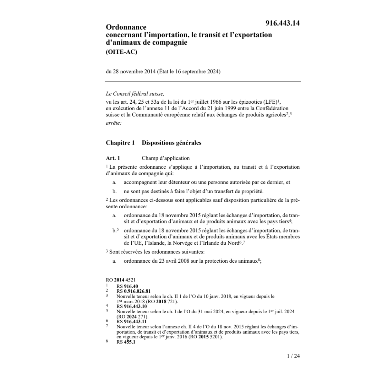 O importation d'animaux de compagnie