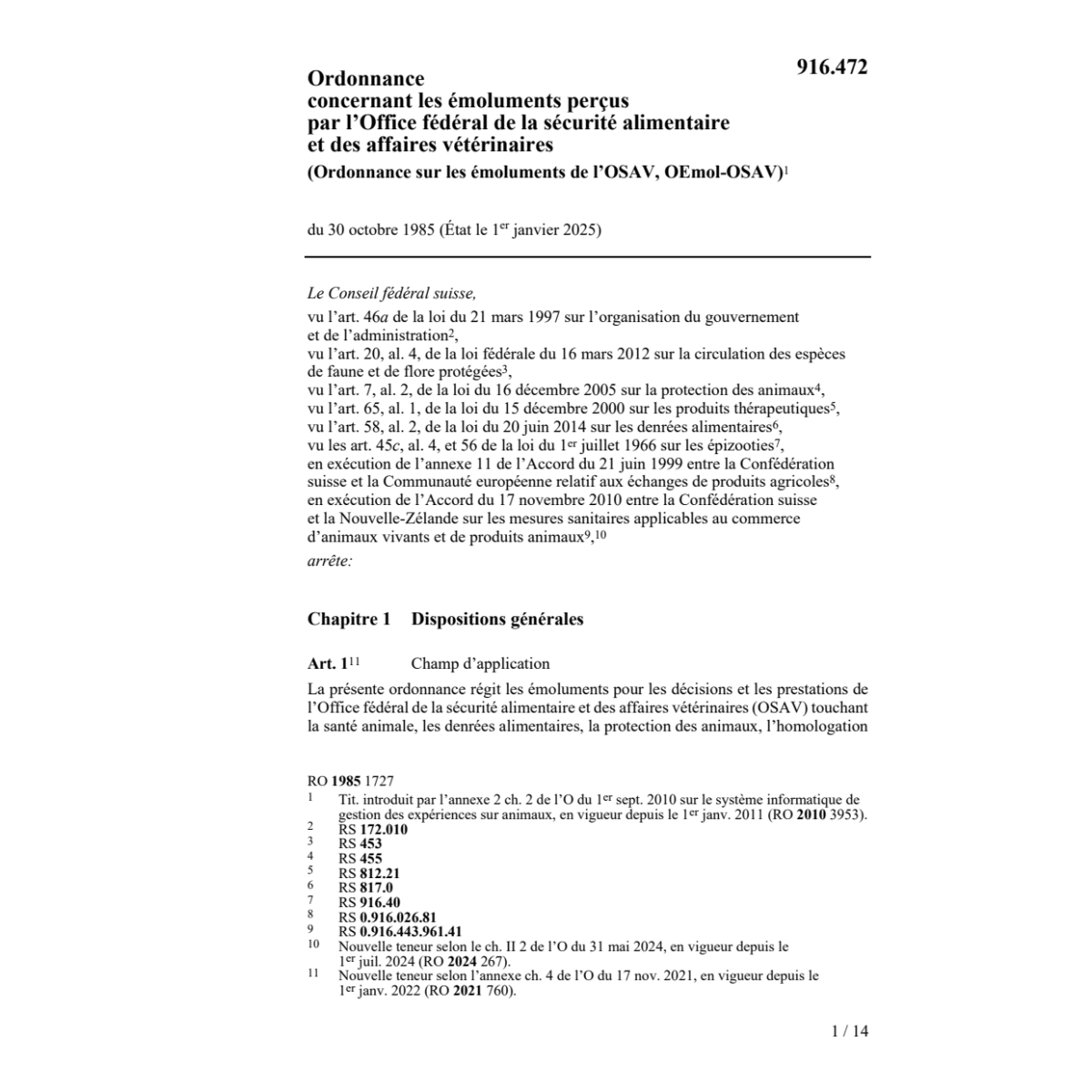 O émolument Office vétérinaire féd OEVET