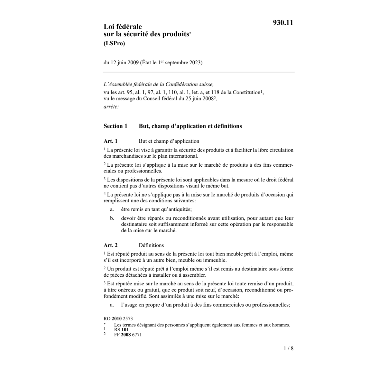 Loi sécurité produits (LSPro)