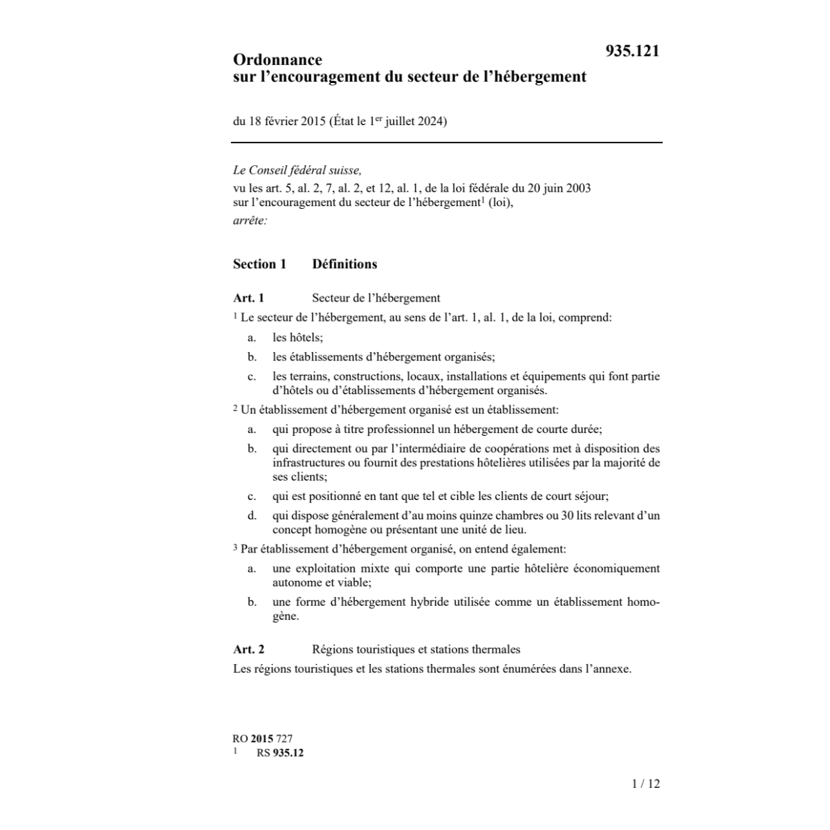 O LF encouragement secteur l'hébergement