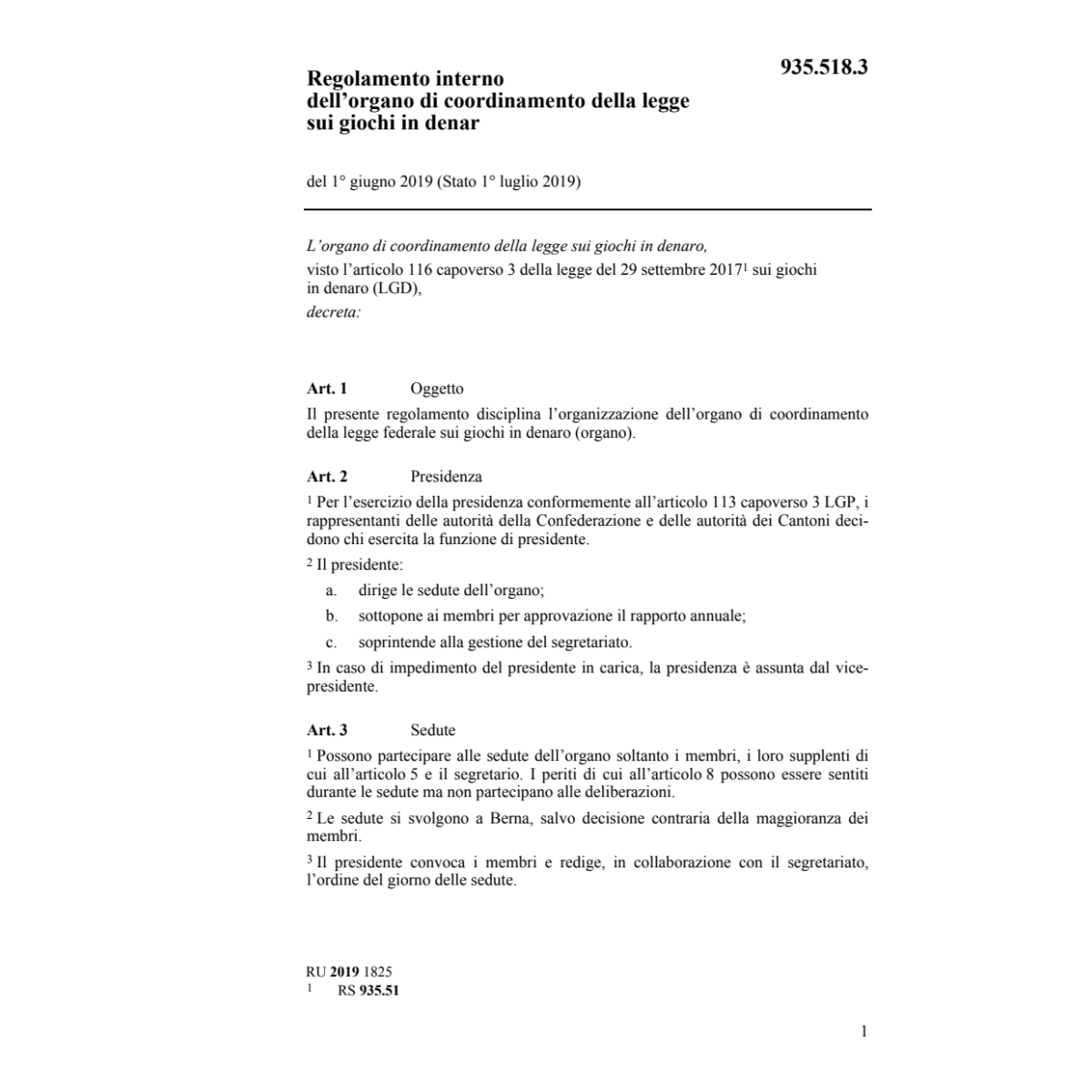 Regol. 1.6.19 org. coord. L giochi den.