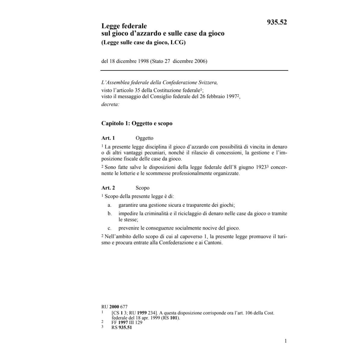 LF gioco d'azzardo e case da gioco, LCG