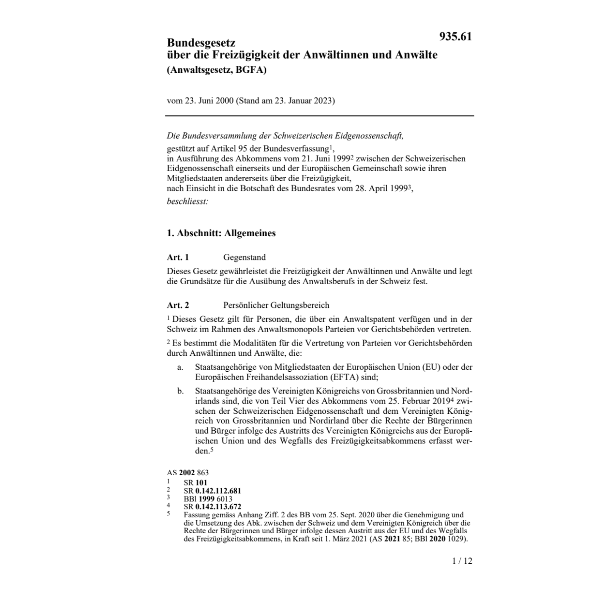 Anwaltsgesetz, BGFA, Freizügigkeit