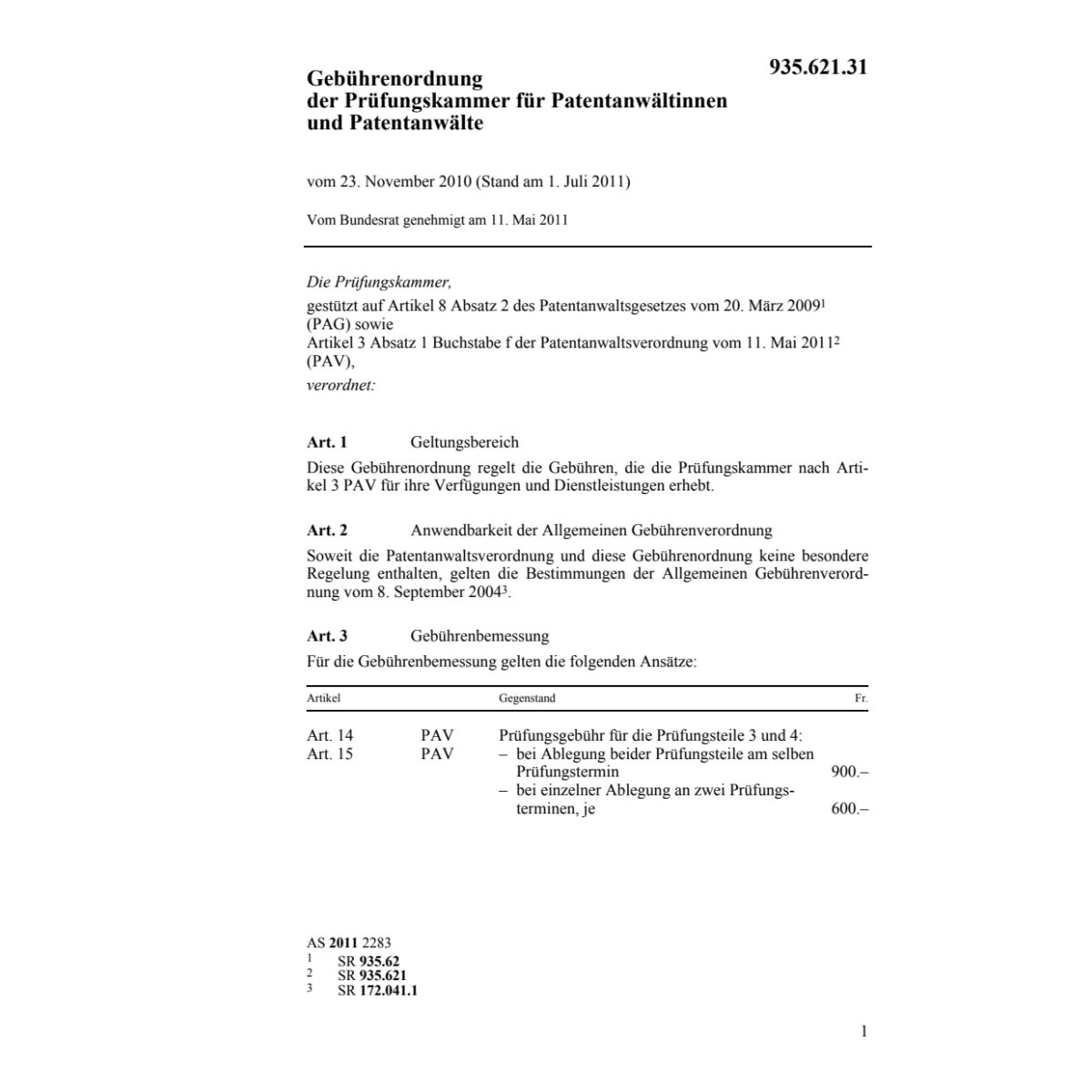 Gebührenv Prüngskammer Patentanwälte