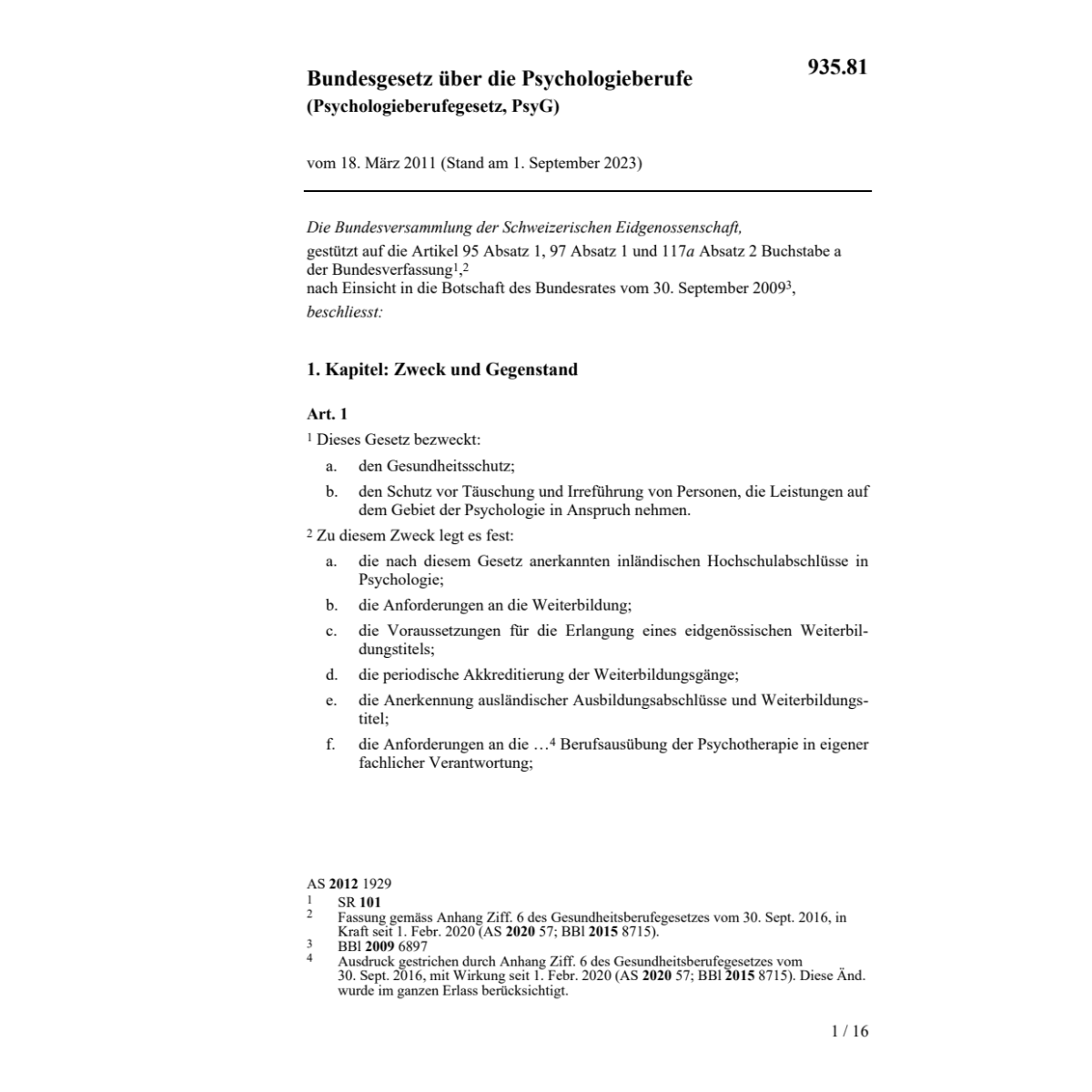 Psychologieberufegesetz, PsyG