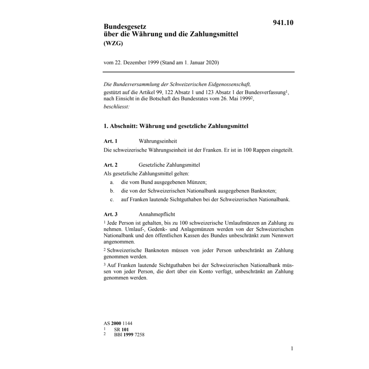 BG Währung und Zahlungsmittel WZG