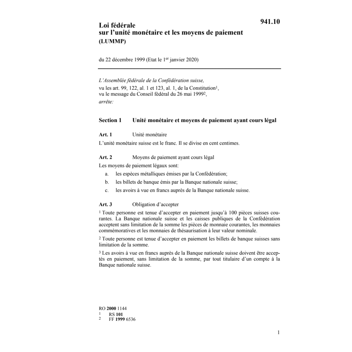 LF unité monétaire et paiement LUMMP