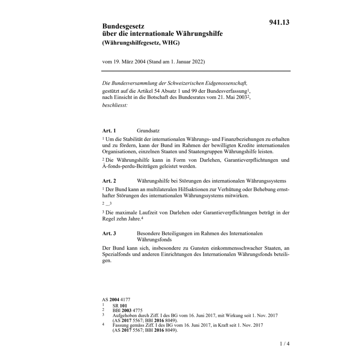 BB Mitwirkung intern. Währungsmassnahmen