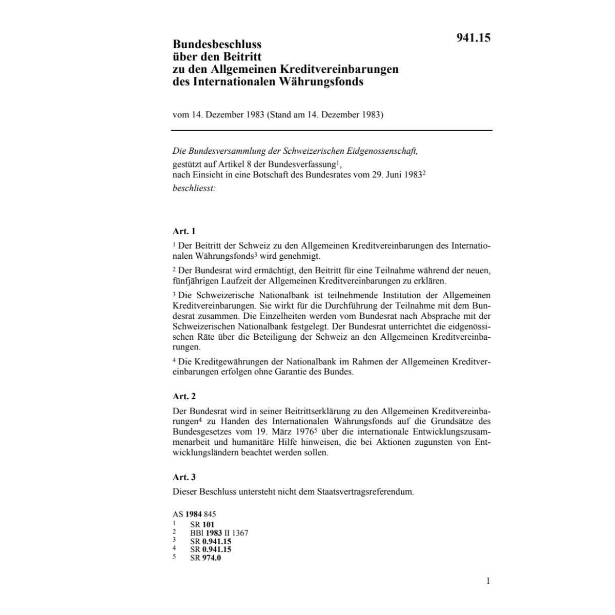 BB Beitritt Kreditvereinb. IWF
