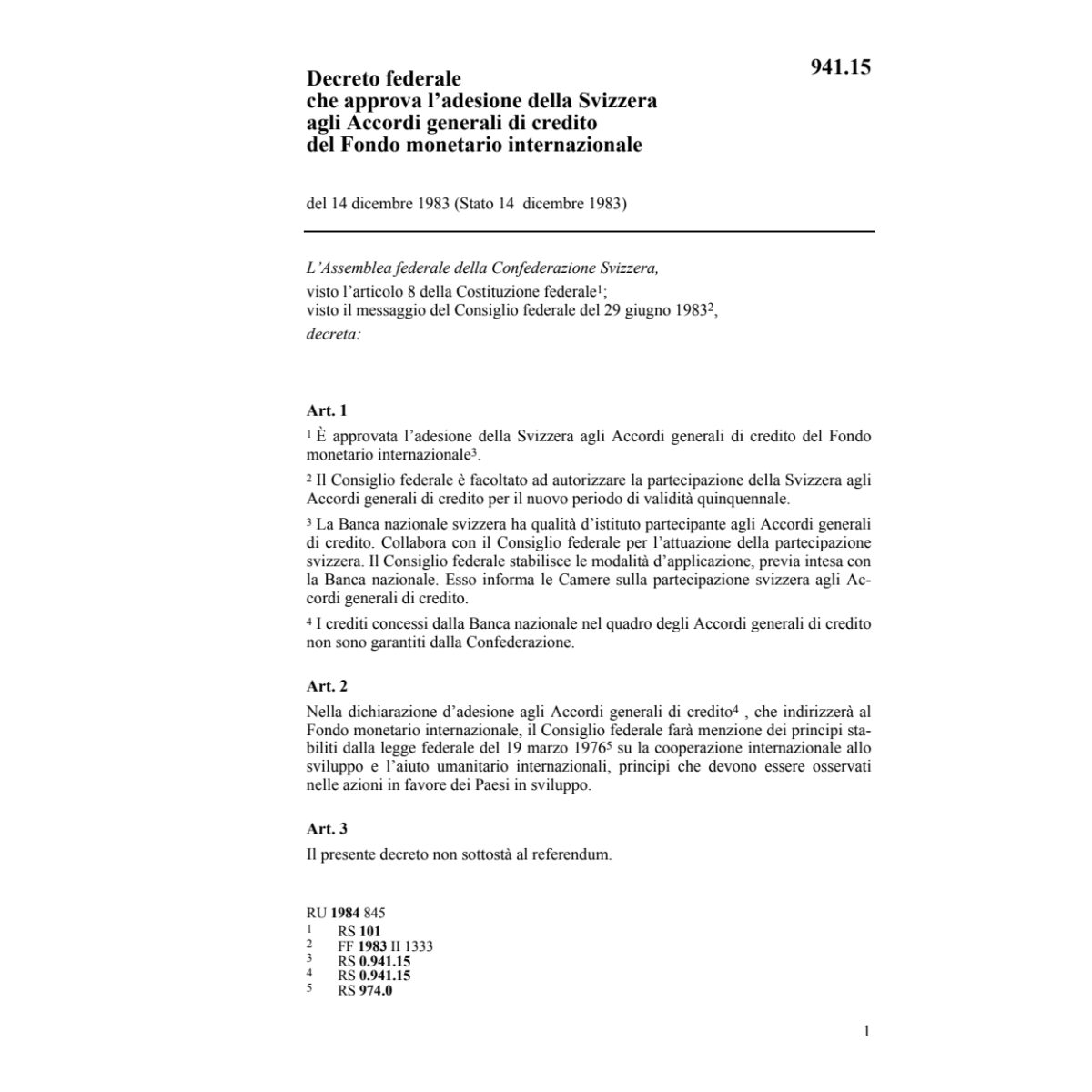 D adesione Accordi credito FMI