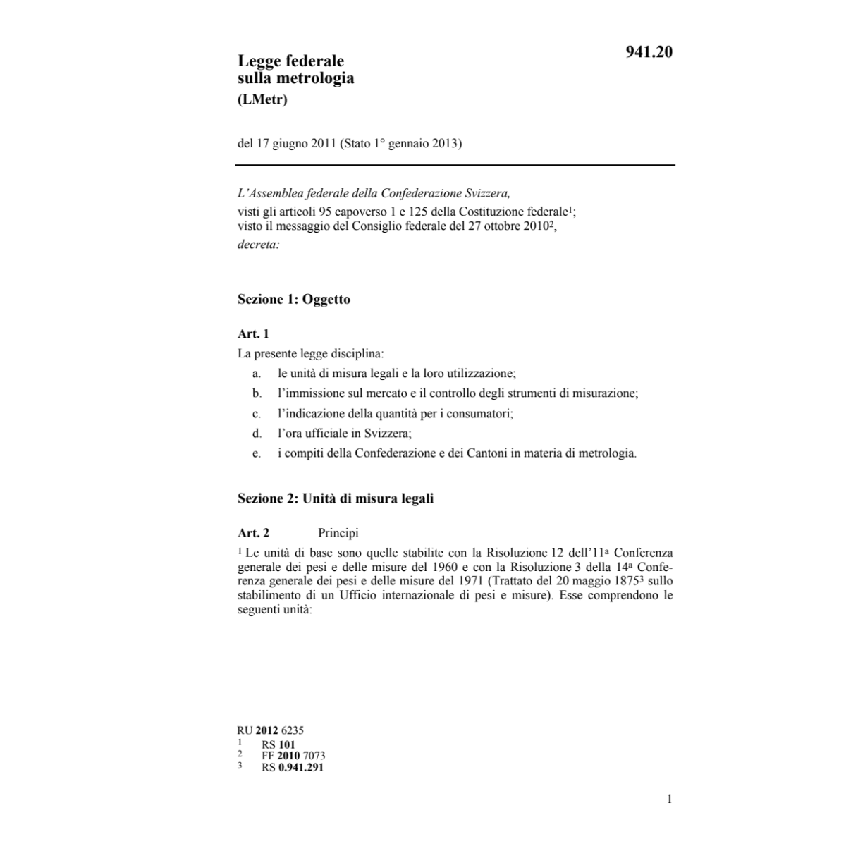 Legge federale sulla metrologia