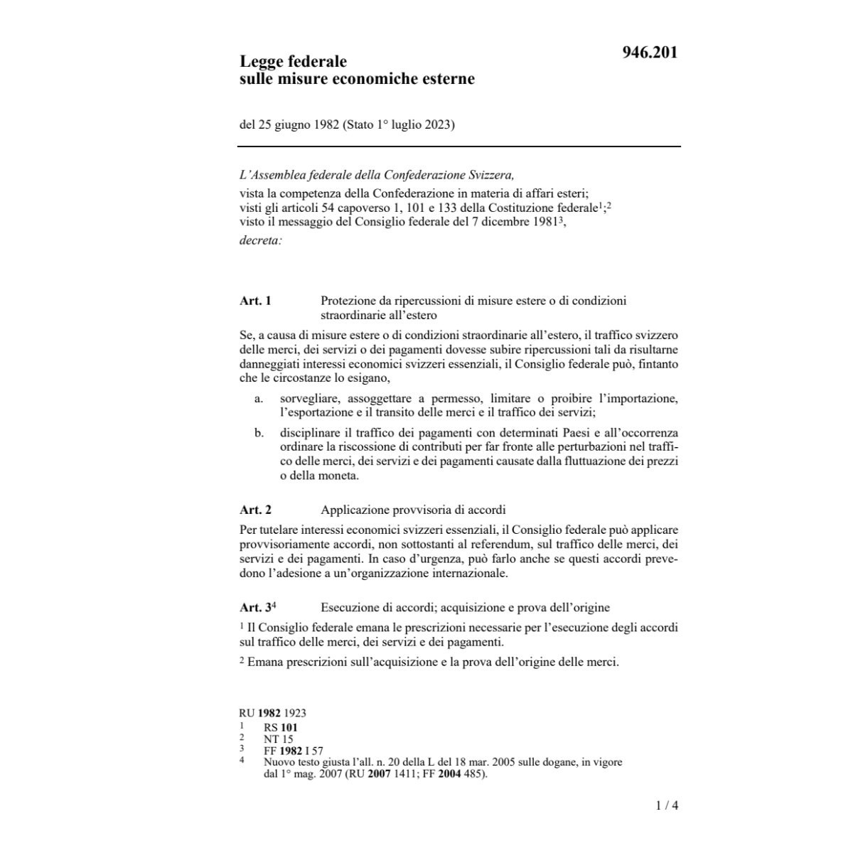 LF sulle misure economiche esterne