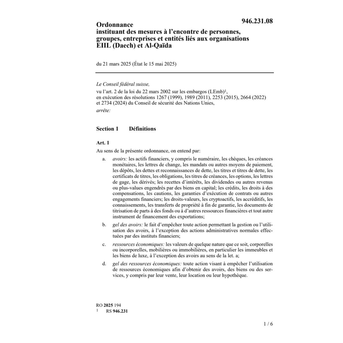 Ordonnance mesures EIIL Al-Qaïda