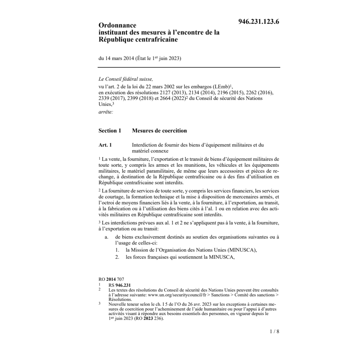 O mesures République centrafricaine