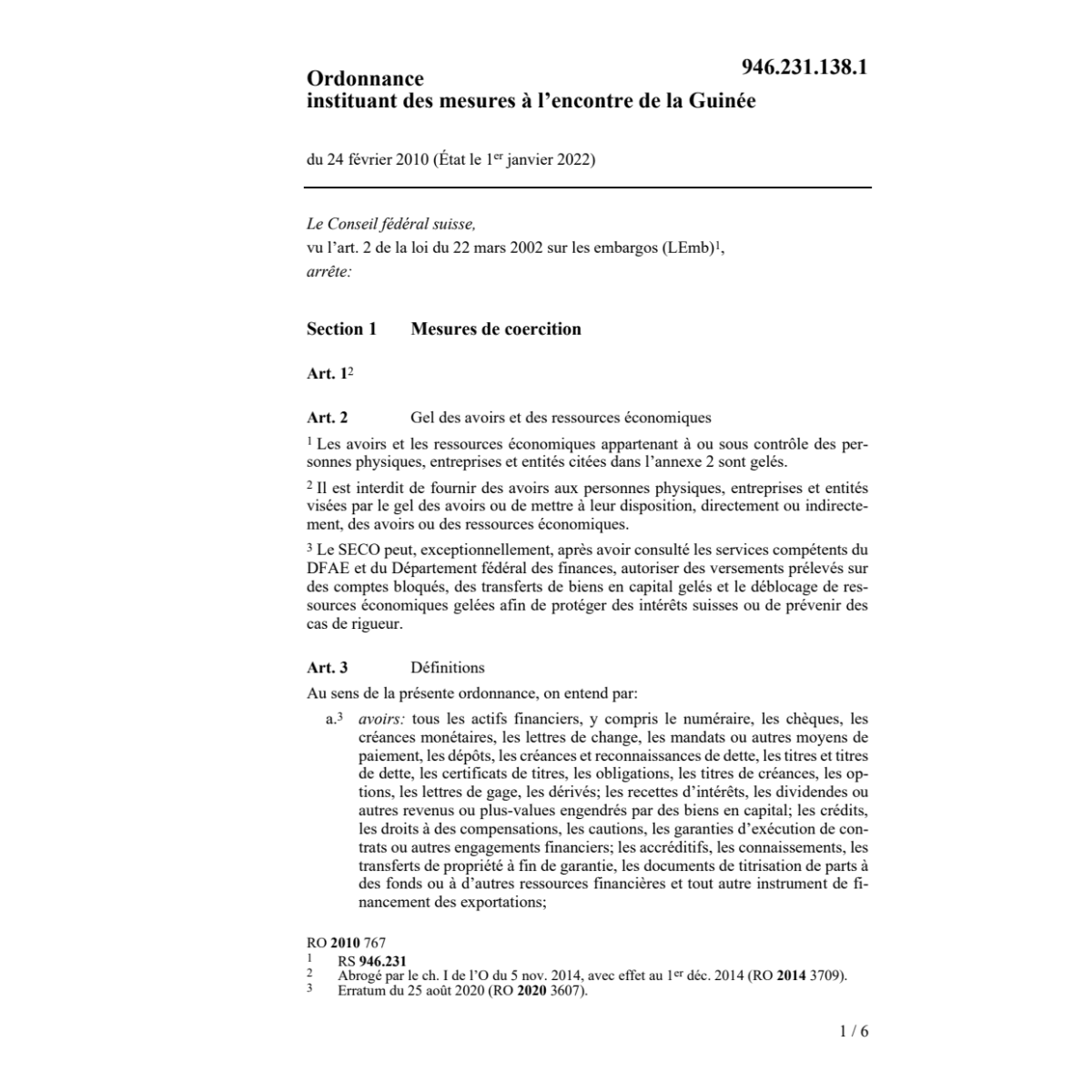 O Mesures à l'encontre de la Guinée