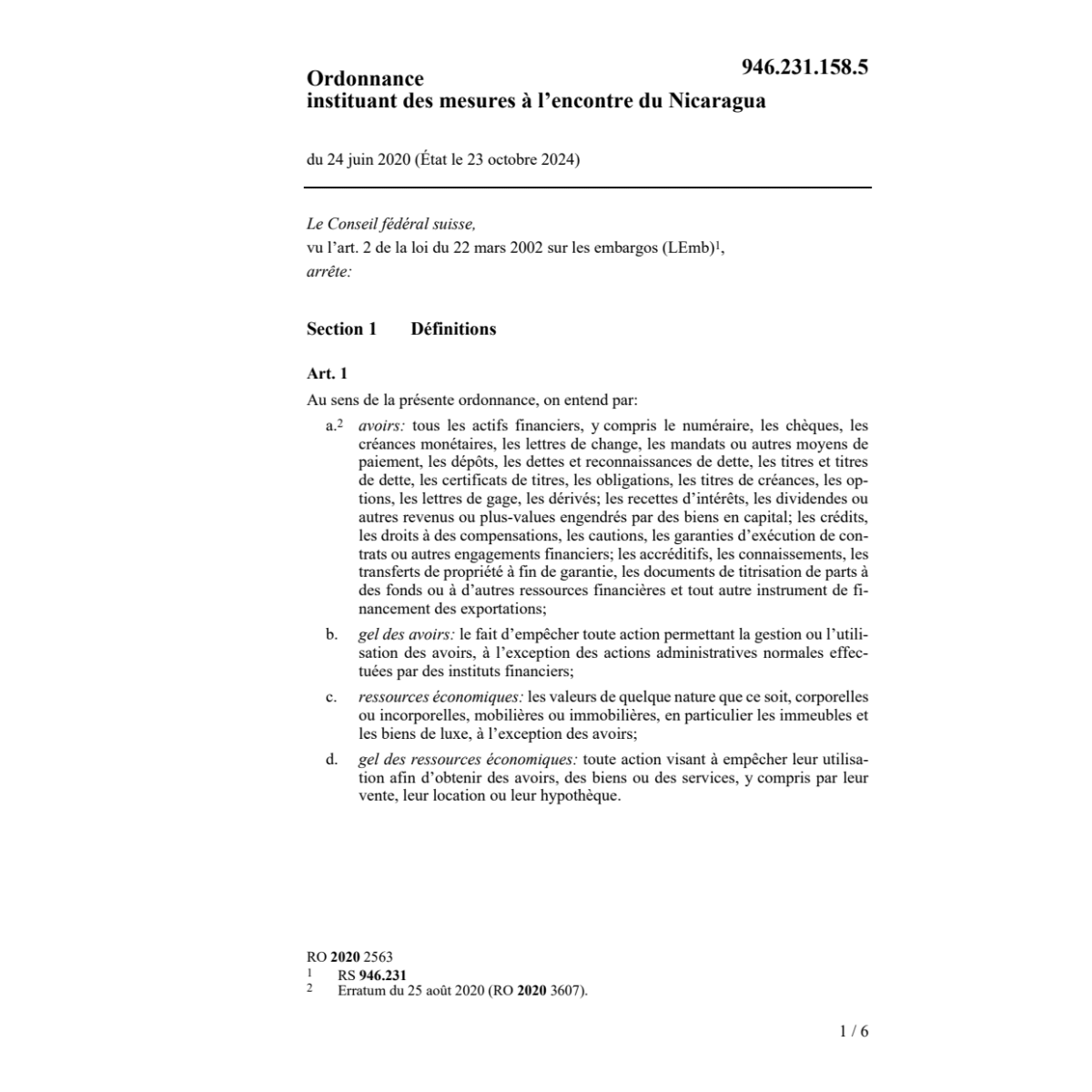 O mesures à l'encontre du Nicaragua