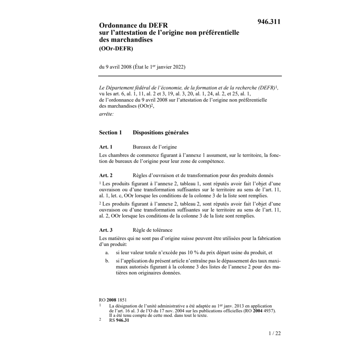 O du DFEP sur l'origine OOr-DFE