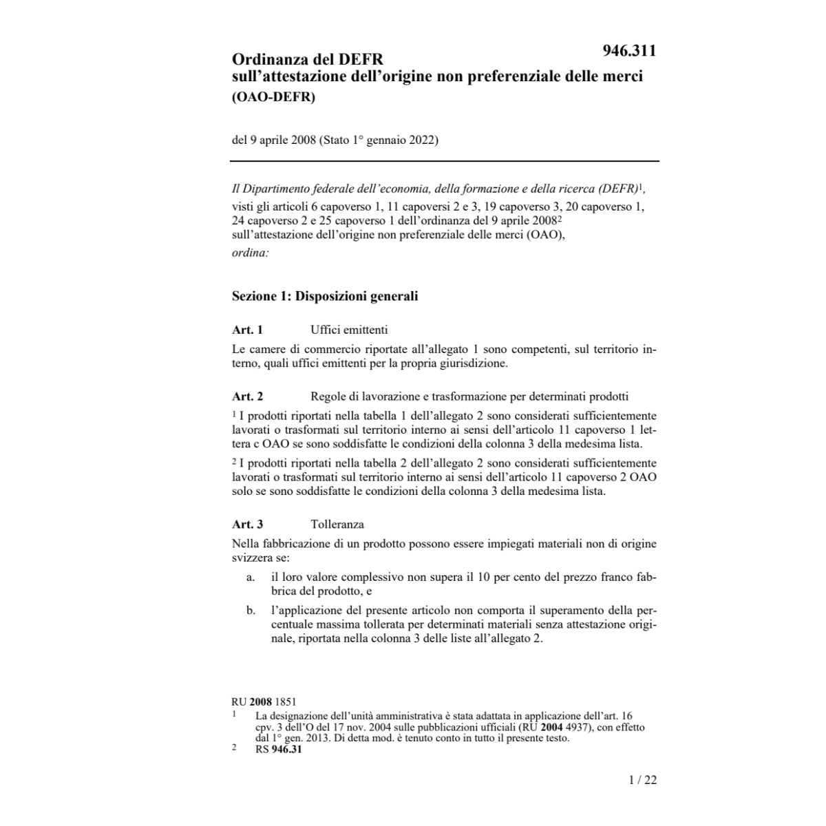 O del DFEP sull'origine OAO-DFE