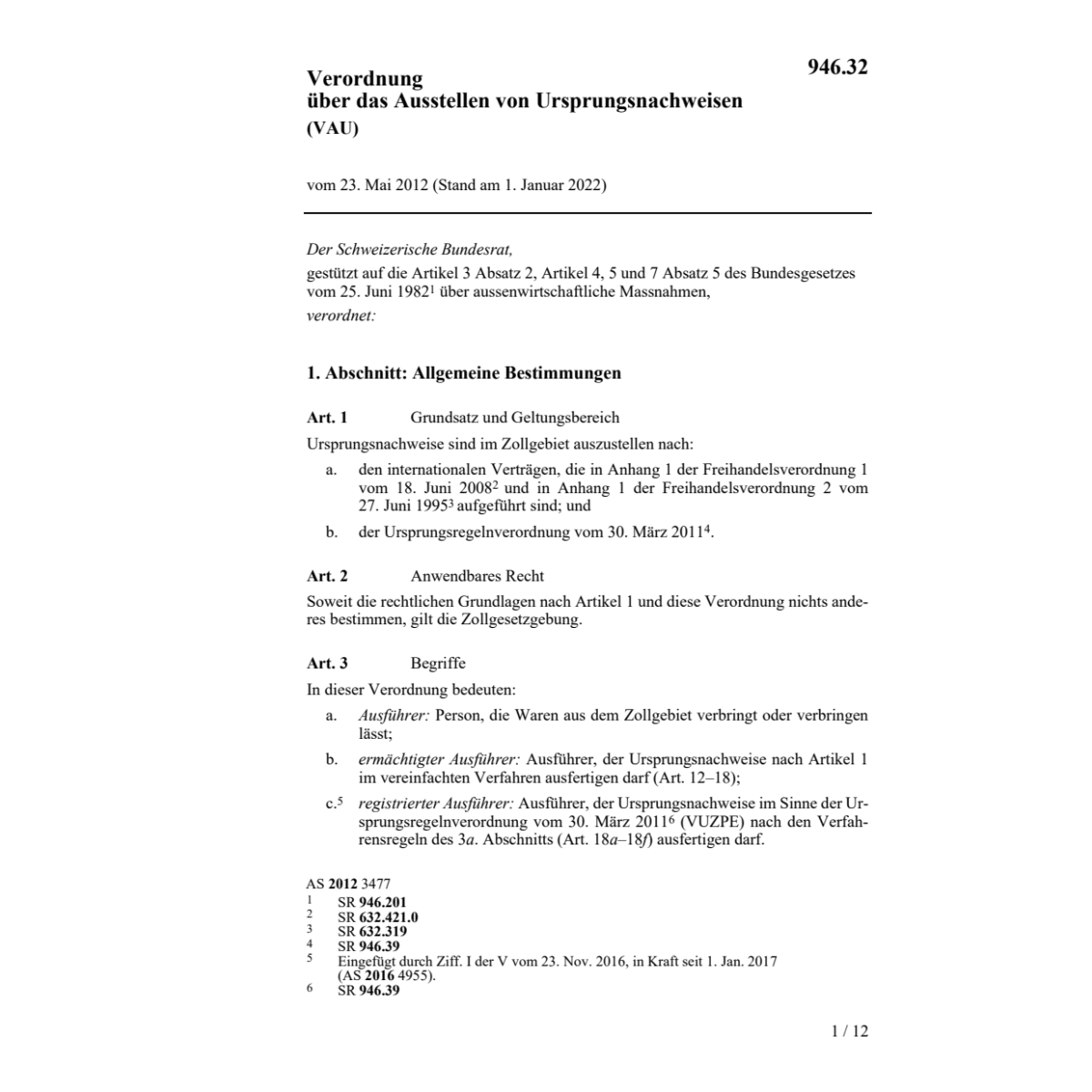 V Ausstellen Ursprungsnachweisen VAU