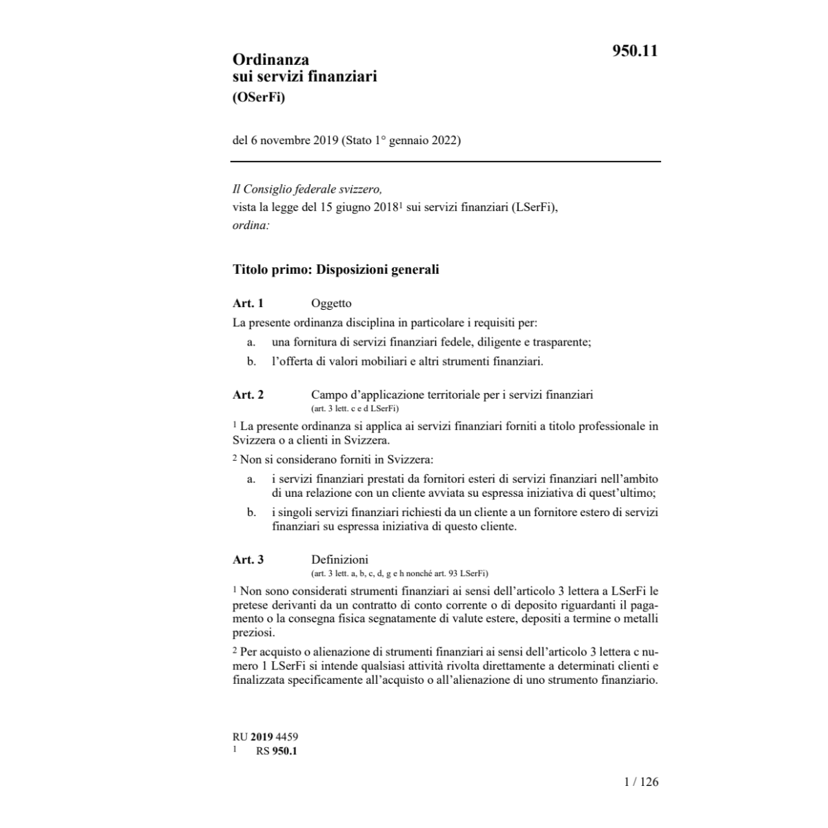 O 6.11.19 sui servizi finanziari OSerFi