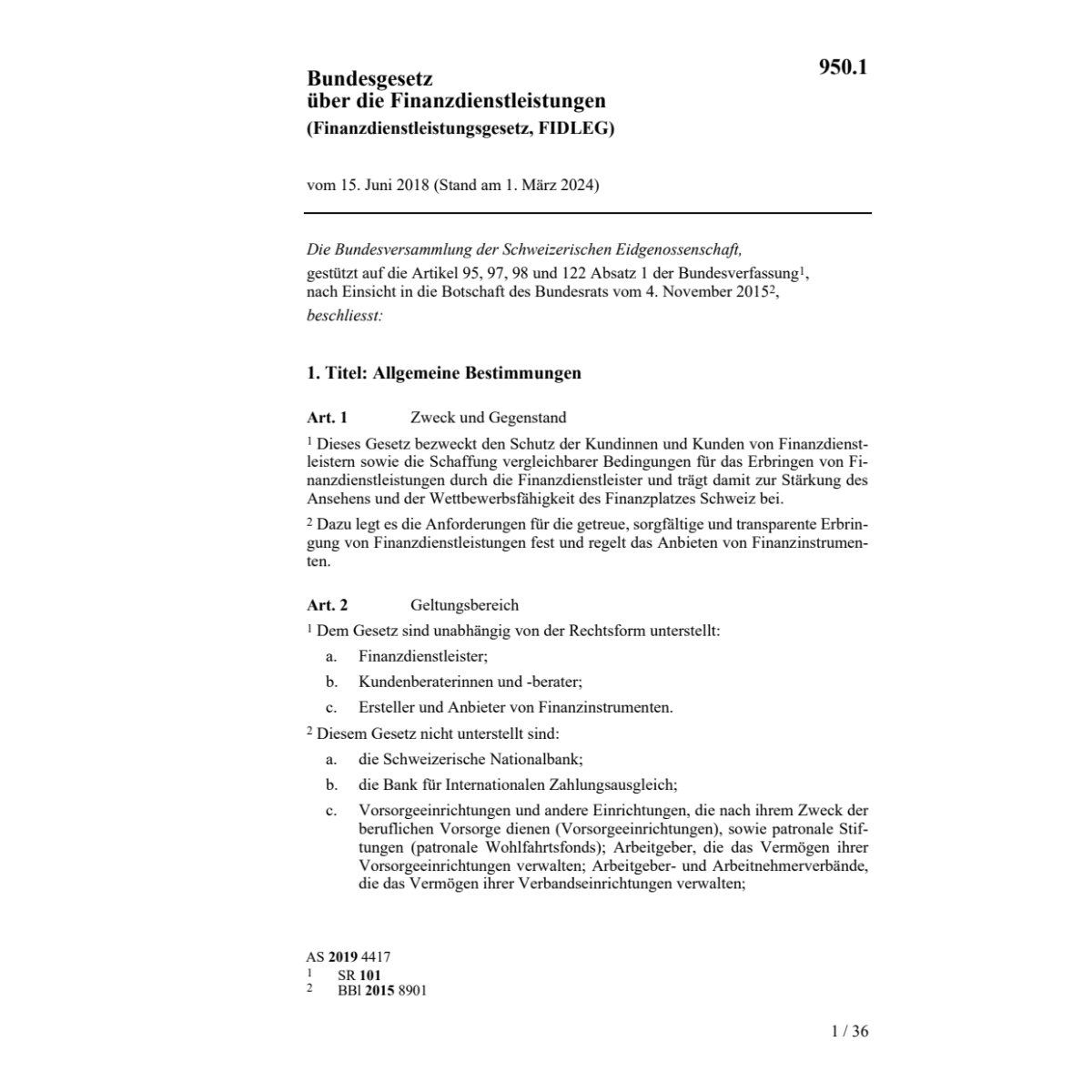 Finanzdienstleistungsg. FIDLEG 15.6.18