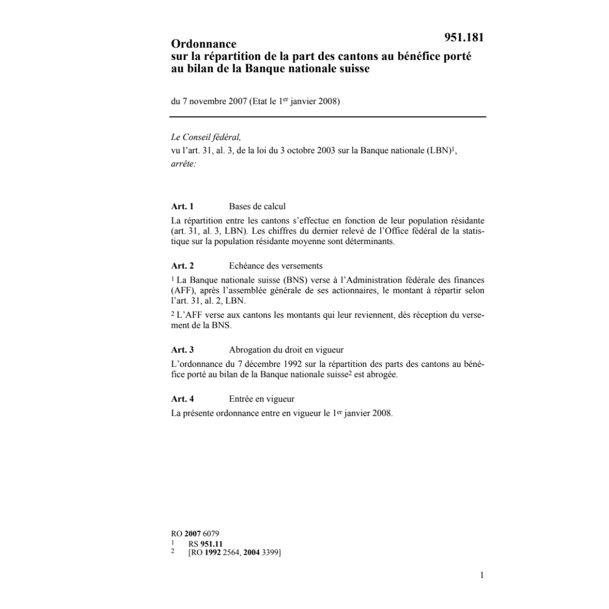 O répartition des part au bénéfice BNS