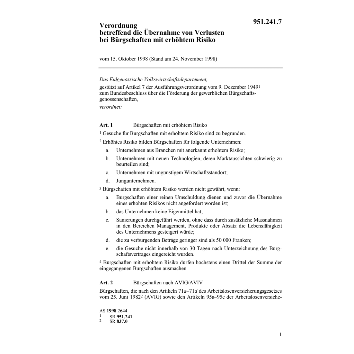 V Uebernahme Verluste bei Bürgschaften