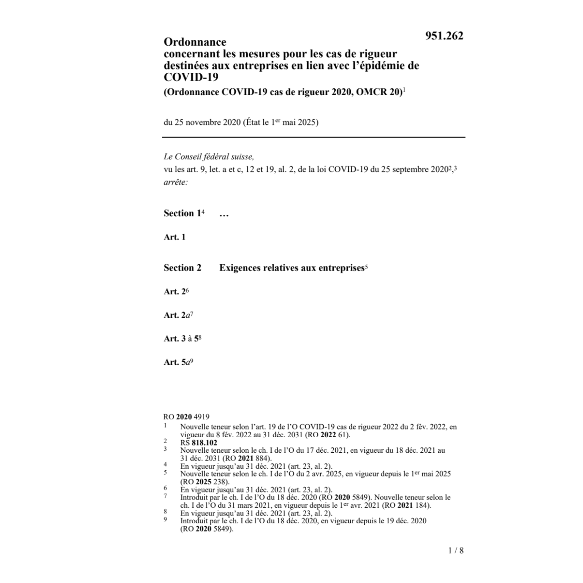 O COVID-19 cas de rigueur Etat 01.12.20
