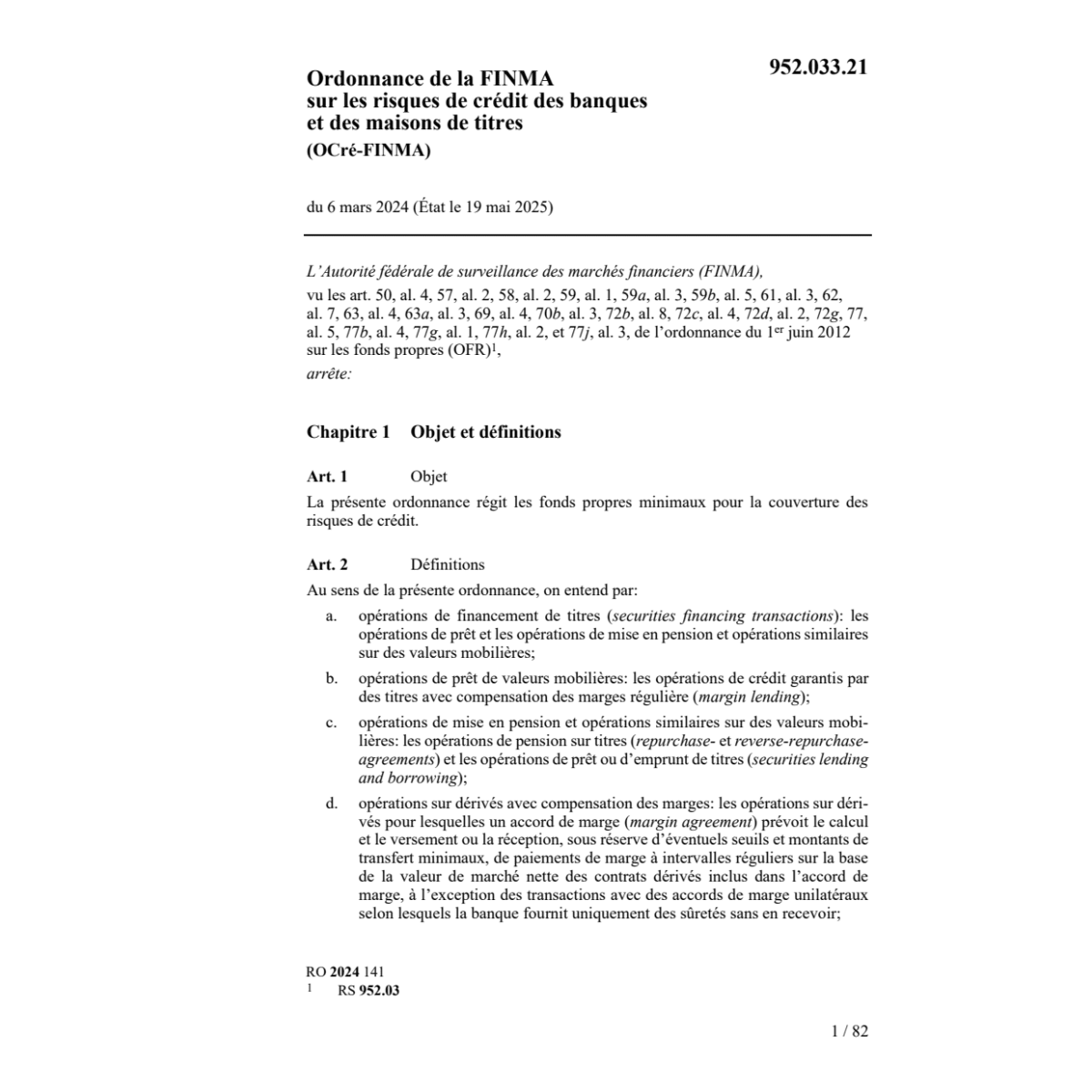 O FINMA risques de crédit (OCré-FINMA)