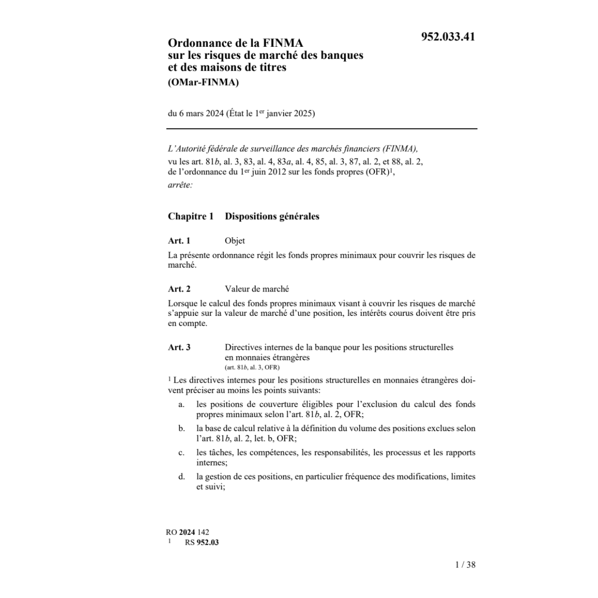 O FINMA risques de marché (OMar-FINMA)