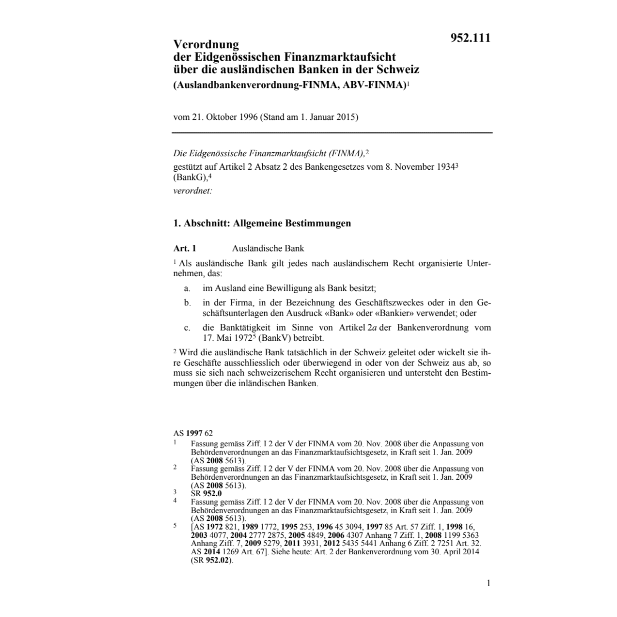 Auslandbankenverordnung, ABV