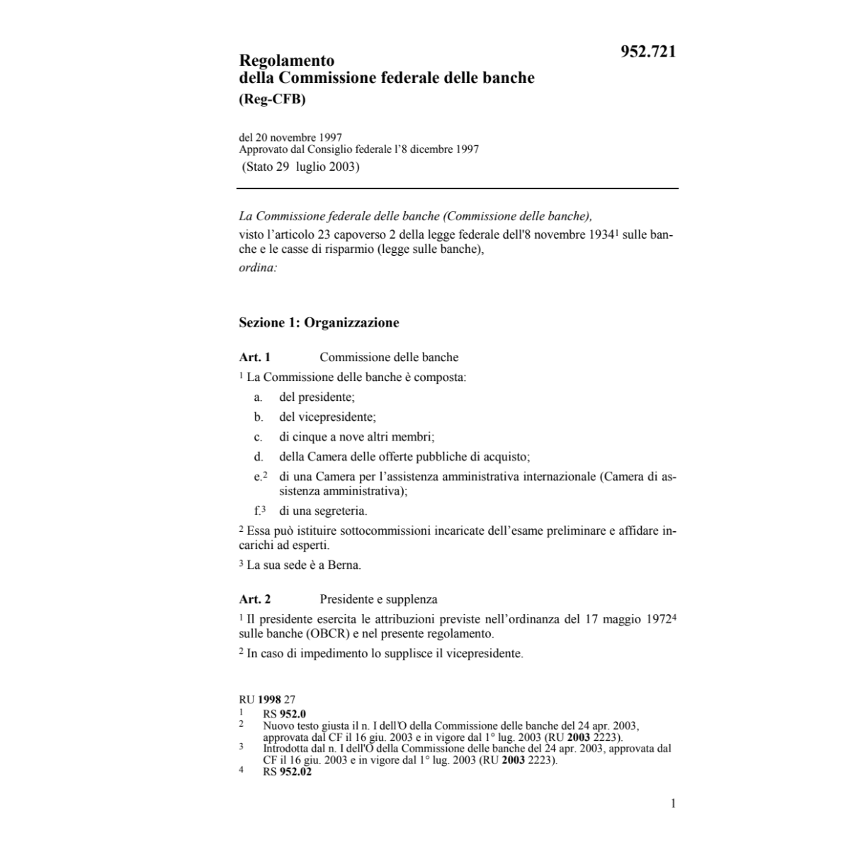 Regolamento CF delle banche Reg-CFB