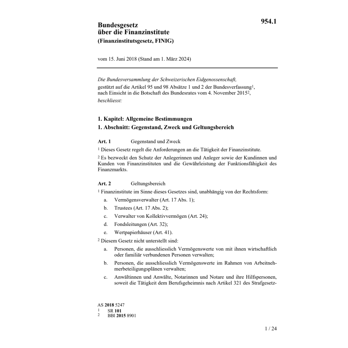 BG über die Finanzinstitute (FINIG)