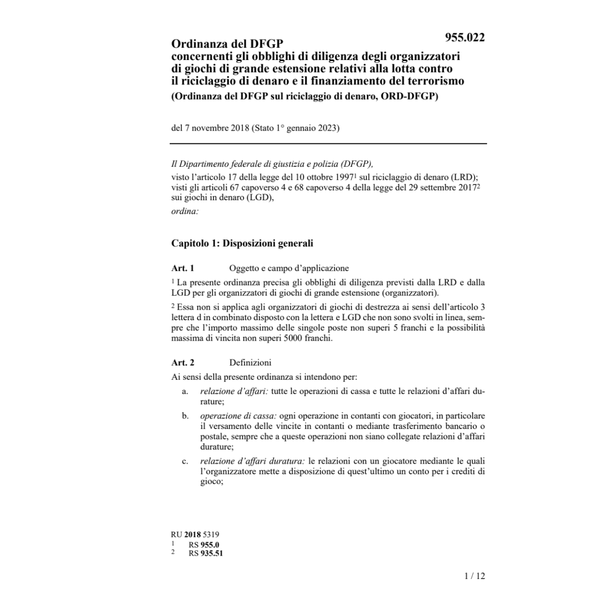 O DFGP riciclaggio di denaro ORD-DFGP