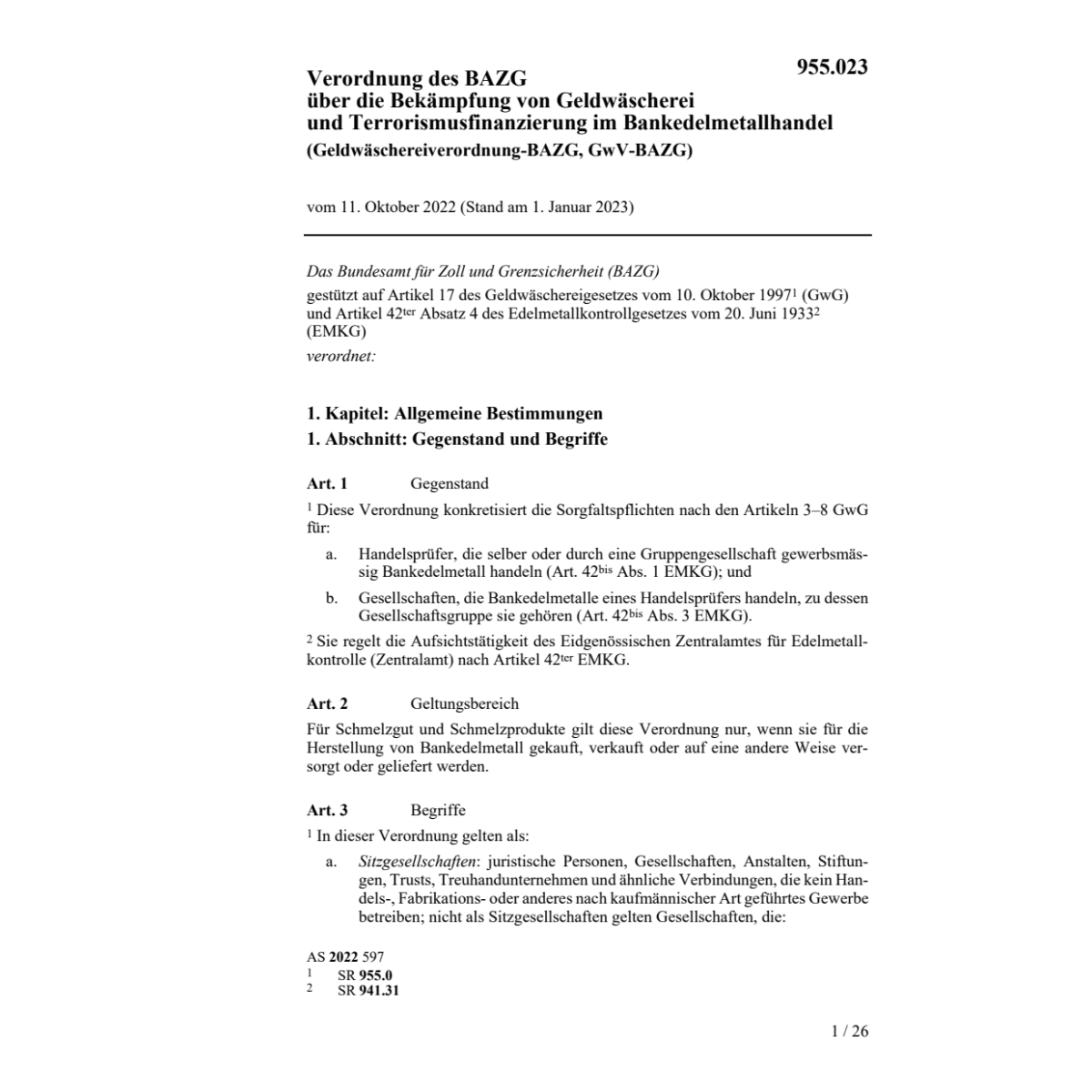 Geldwäschereiverordnung-BAZG, 11.10.2022