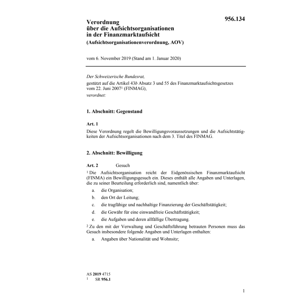 Aufsichtsorganisationenv. AOV 6.11.19