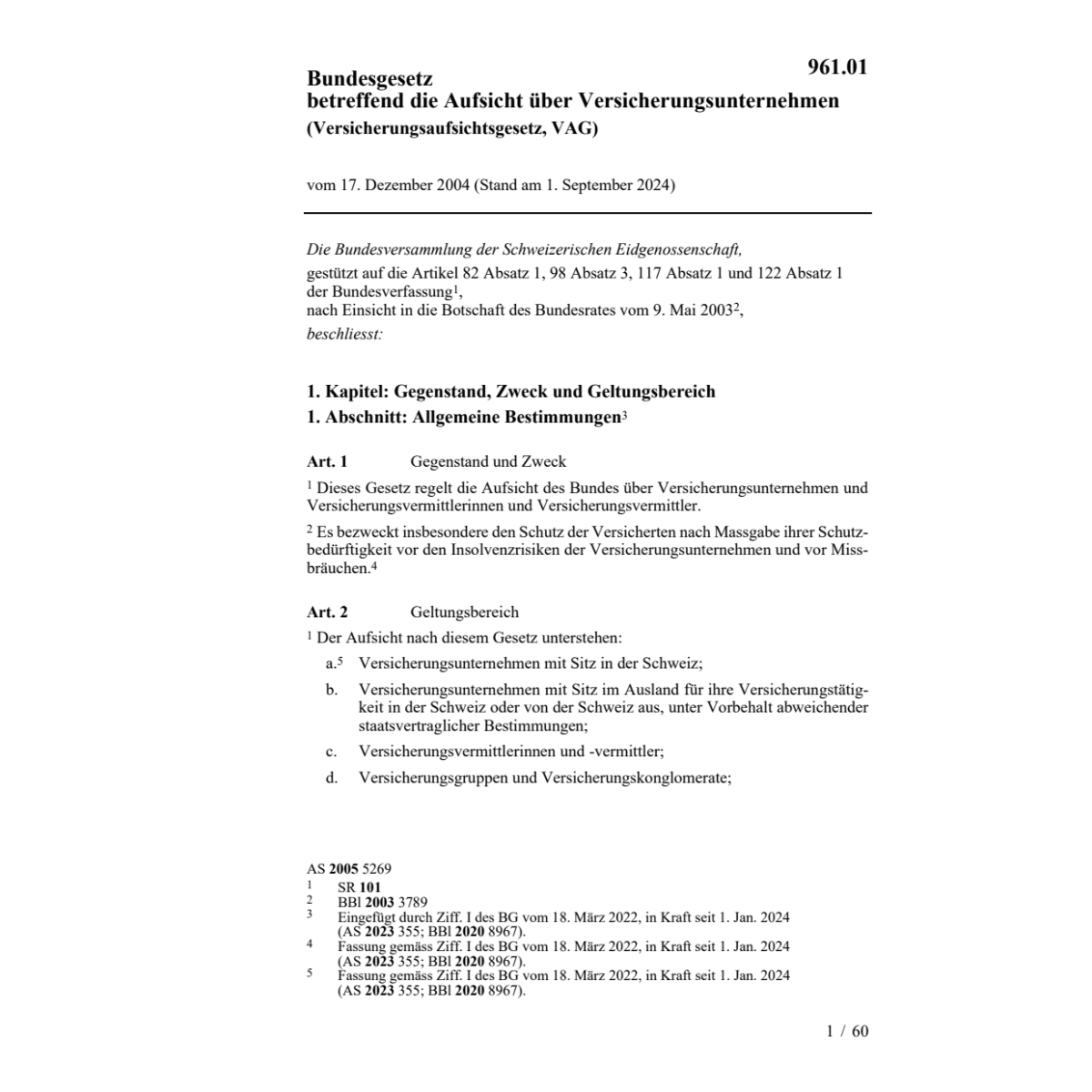 Versicherungsaufsichtsgesetz, VAG