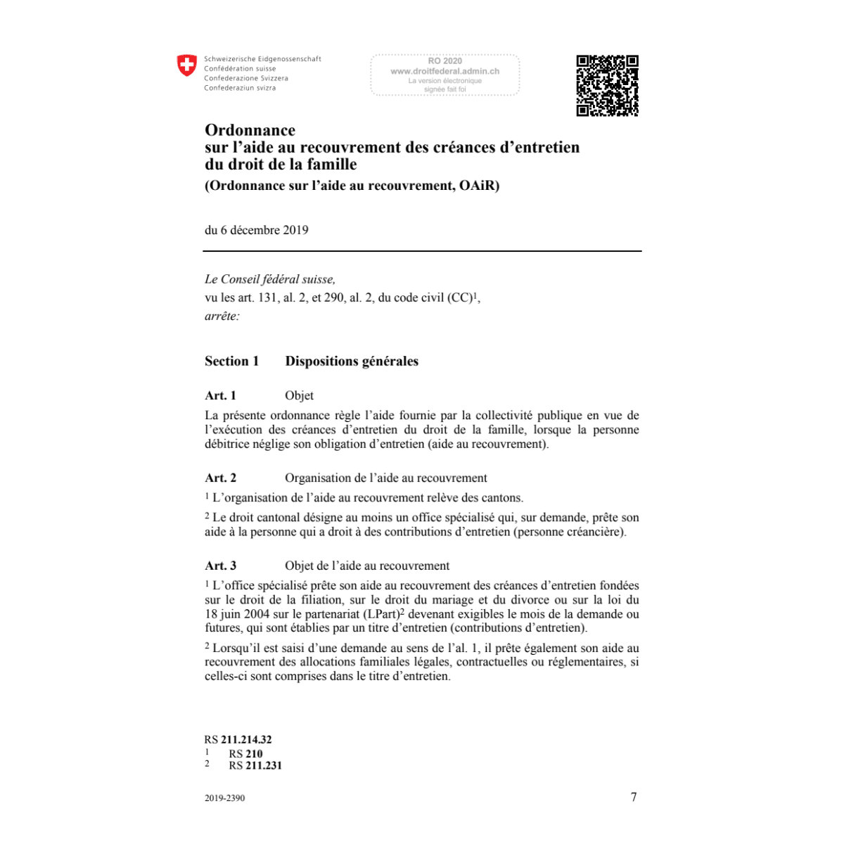 O sur l’aide au recouvrement (OAiR)
